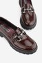 Women's Burgundy Patent Leather Genuine Natural Leather Size 36-41 Stone Buckle Loafer Shoes - 3