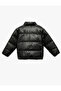 Stand Collar Pocket Long Sleeve Faux Leather Puffer Coat - 2