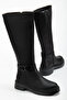 Women's Black Leather Thick Thermo Sole Buckle Zippered Boots - 2