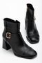 Women's Black Leather Tpu Sole Belt Buckle Detailed Zippered Heeled Boots - 2