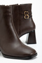 Women's Brown Leather Tpu Sole Double Buckle Pointed Toe Zippered Heeled Boots - 4