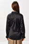 Shirt Collar Wrap-Around Satin Surface Blouse Lan0079 Black - 4