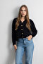 Women's Beard Rope Buttoned Soft Textured Knitwear Cardigan – Black - 5