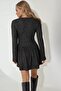 Button Detail Round Neck Long Sleeve Skater Mini Dress - 3