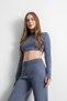 Women's Knitwear Crop Sweater Pants Top-And-Bottom Set - Indigo-Blue - 4