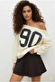 Women's California 90 Printed One Shoulder Boat Neck New Season Oversize Sweatshirt - 3