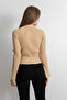 Crew Neck Buttoned Spanish Sleeve Knit Cardigan - Beige - 7