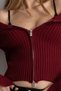 Women's Double Zipper Ribbed Knit Cardigan - Burgundy - 5