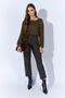 Women's Coffee-Colored Buttoned Double-Stitched Pants