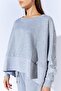 Women's Gray Melange Crew Neck Sweatshirt with Snap Buttons on the Sleeves and Drop Shoulder - 5