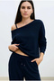 Women's New Boat Neck Sweatshirt Sweatpants Two-Piece Bottom Top Set - 2