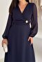 Women's Ruched Waist Buckled Midi Chiffon Dress DPK4329