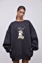 Women's Oversize Sweatshirt Dress Blessed Bunny Printed Smoked – Crew Neck, 3 Thread Fleece - 4