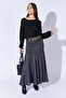 Women's Black Sectioned Tulle Skirt with Mini Skirt Inside