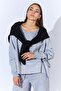 Women's Gray Melange Crew Neck Sweatshirt with Snap Buttons on the Sleeves and Drop Shoulder - 3