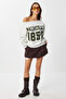 Open Shoulder Printed Ribbed Knitted Sweatshirt Lub0274 Gray Melange - 2
