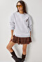 Embroidered Oversize Ribbed Knitted Sweatshirt Lzv0036 Gray Melange - 2