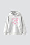 Cute Bow Printed Oversize Unisex White Hoodie