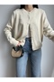 Beige Crew Neck Buttoned Knit Cardigan - 2