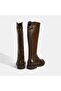 Women's Brown Leather Boots with Metal Buckle Detail - 8