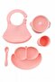 5-Piece Silicone Baby Feeding Set Pink (Divided Food Plate, Leak-Proof Bowl, Spoon, Cup, Bib)