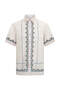 Beige Comfort Fit Button down Collar Short Sleeve Linen Shirt