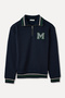 Men's Navy Blue Zippered Stand Collar Embroidered Sweatshirt - 5