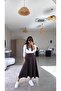 Brown Diagonal Fabric Bell Skirt - 2