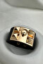 Black Leather Bracelet with Gold Metal Detail (22cm) - 5