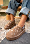 Tavia Dark Beige Embroidered Fur Lined Thick Sole Women's Boots - 2