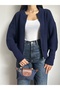 Navy Blue Oversized Zippered Knit Cardigan - 3
