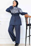 Leopard Patterned Scuba Double Suit N5357 Anthracite - 2
