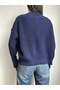 Navy Blue Oversized Zippered Knit Cardigan - 7