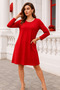Women's Crew Neck Side Hidden Pocket Long Sleeve Dress - 5