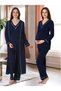 Women's Navy Blue Special Design Cotton Maternity Pajama Set 3-Piece Set