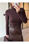Stand-Up Collar Brown Transparent Blouse - 2
