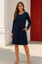 Women's Crew Neck Side Hidden Pocket Long Sleeve Dress - 6