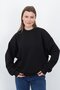 Valeria Women's 3 Thread Non-Brushed Cotton Oversize Crew Neck Black Sweatshirt