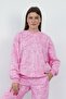 Valeria Women's 3 Thread Non-Shardon Cotton Oversize Crew Neck Sweatshirt-Pink Printed