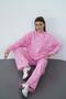 Valeria Women's 3 Thread Non-Shardon Cotton Oversize Crew Neck Sweatshirt-Pink Printed - 6