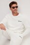 Men's Relax Fit Cotton 3 Thread Soft Textured Inside Fleece Crew Neck White Tracksuit Set - 2
