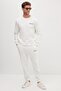 Men's Relax Fit Cotton 3 Thread Soft Textured Inside Fleece Crew Neck White Tracksuit Set - 5