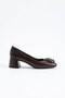 Rosira Women's Buckle Detailed Genuine Leather Heeled Shoes Brown