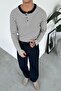 Navy Blue Premium Striped Buttoned Collar Long Sleeve T-Shirt - 2