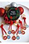 5-Piece Evil Eye Beaded Red Keychain in a New Year's Gift Metal Box - Length 10.5 cm
