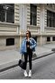 Women's Stand Collar Pocketed Loose Fit Denim Jacket - 4