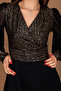 Sequin Fabric Sleeves Tulle Evening Dress - Gold - 2