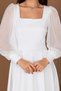 Crepe Sleeves Tulle Detail Midi Dress - White - 3