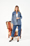 Women's Front and Sleeves Beaded Denim Fabric Shirt - 4