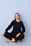 Black Ribbed Knitted Pajama Set - 2